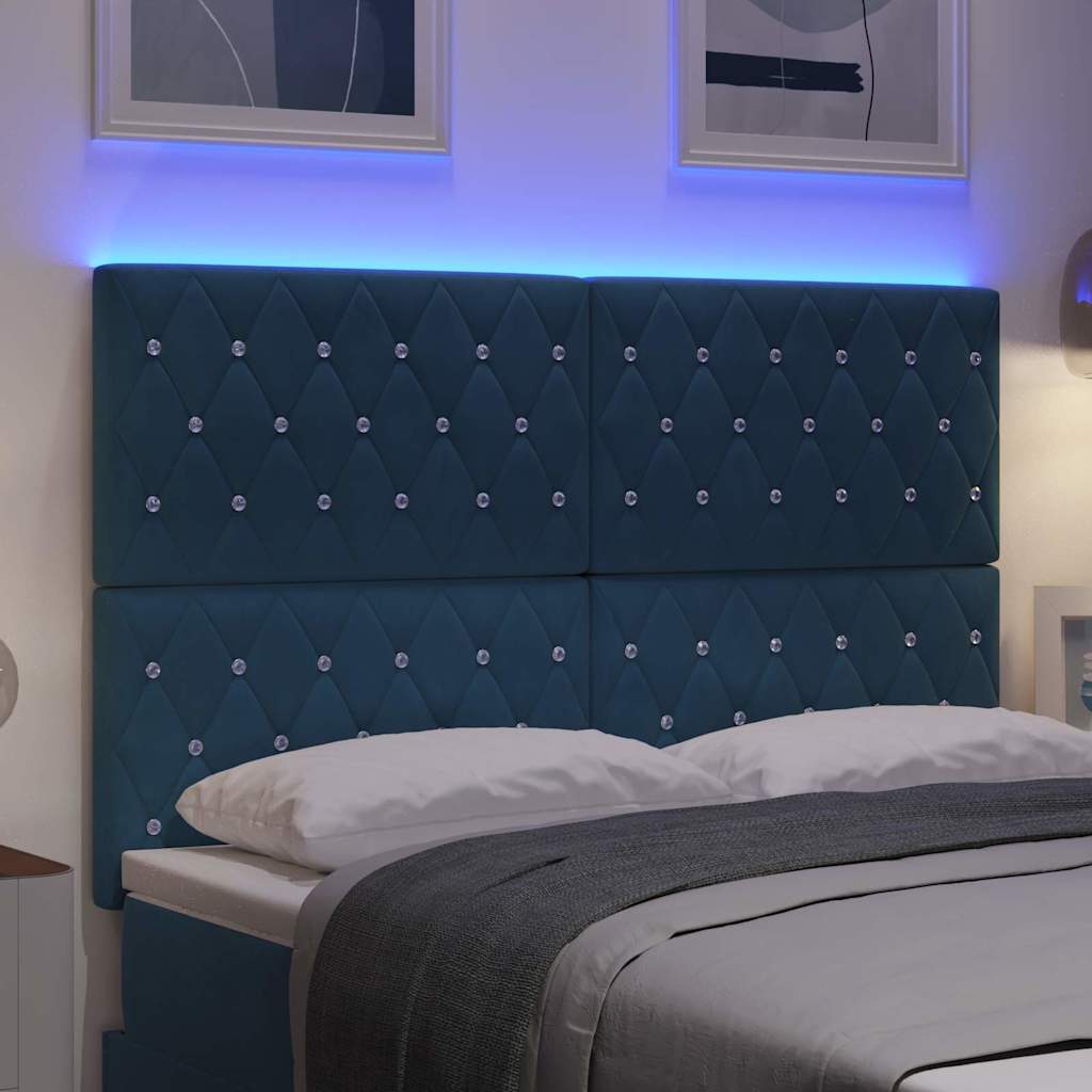 LED Headboard with LED Strip Lights Dark blue 144 cm Velvet